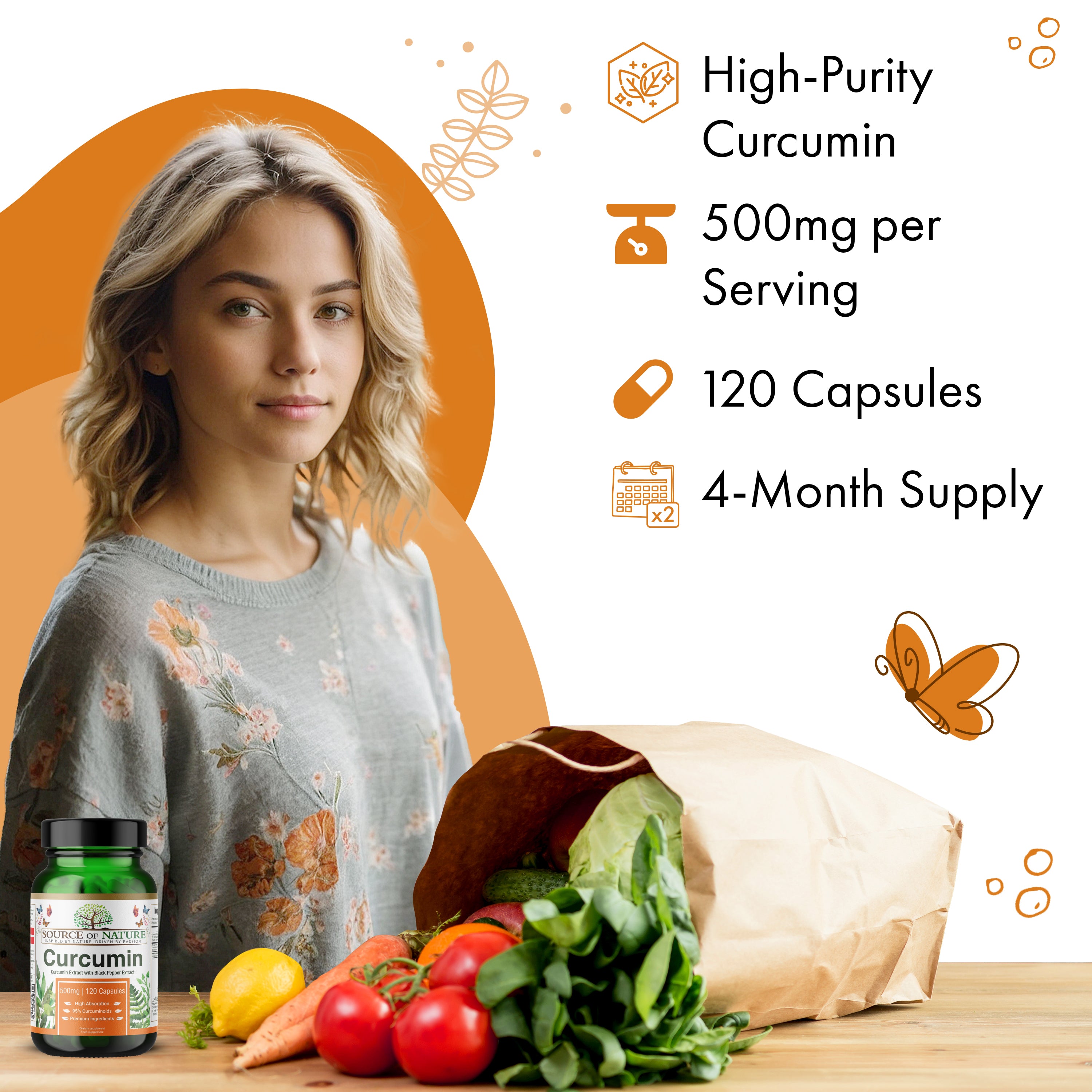 Curcumina 500mg | 120 Capsule | Fornitura per 4 mesi